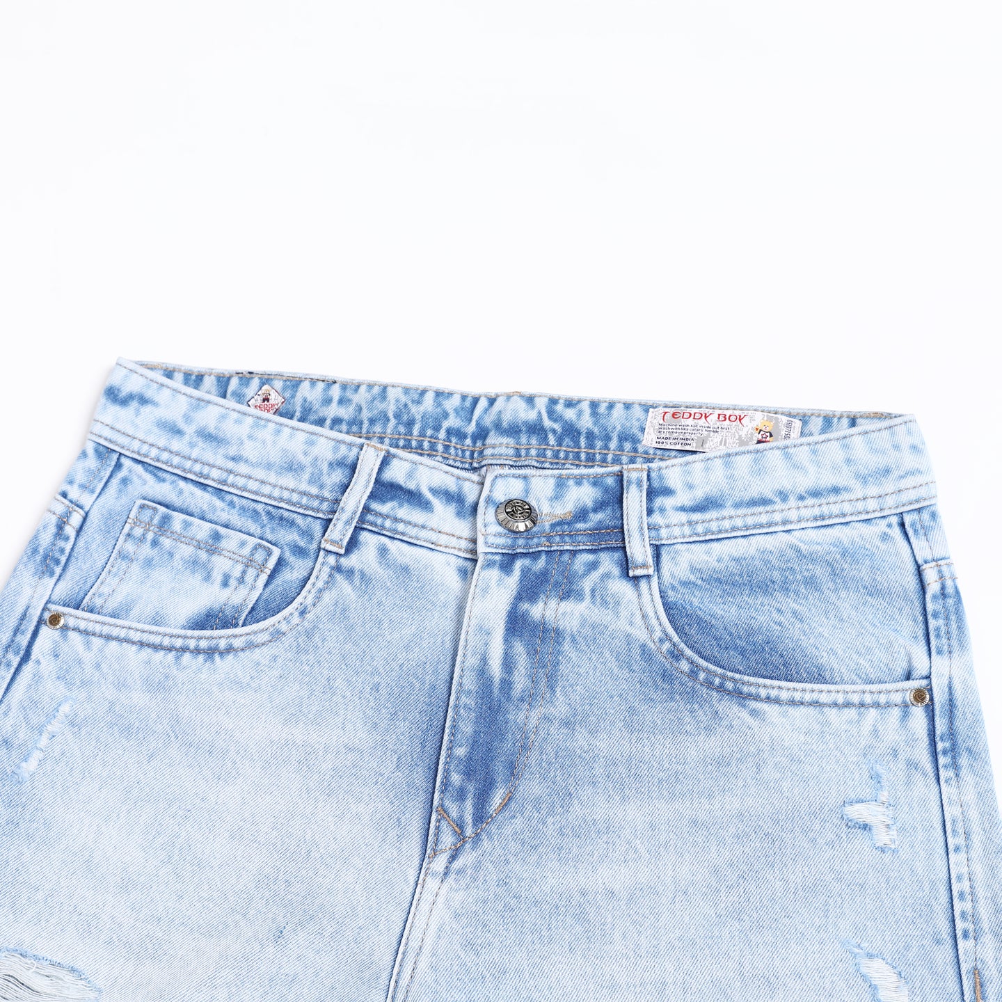 ICE BLUE BAGGY FIT DISTRESSED JEANS TEDDY 4773